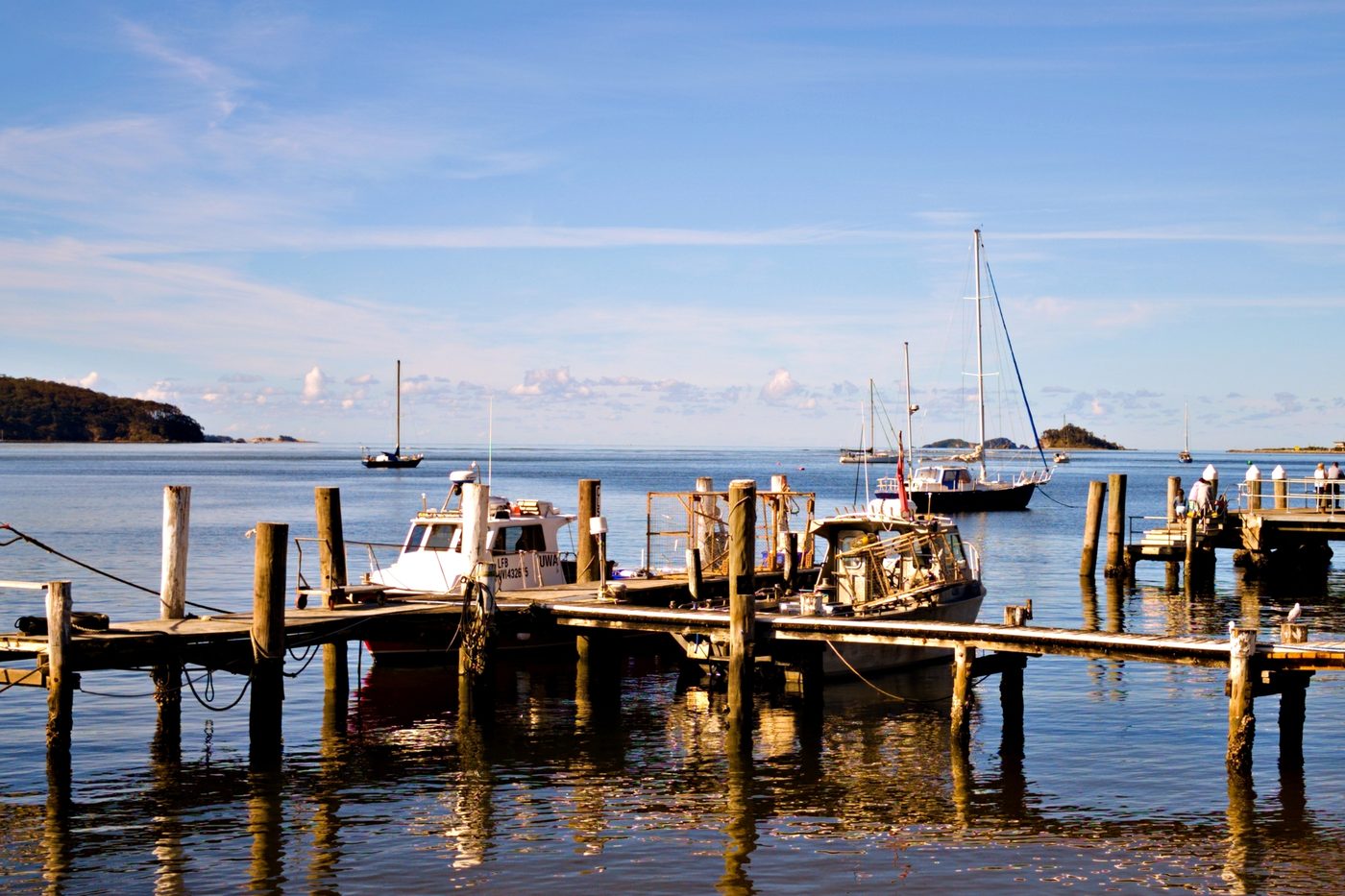 Boats moored on the Clyde River at the Batemans Bay waterfront