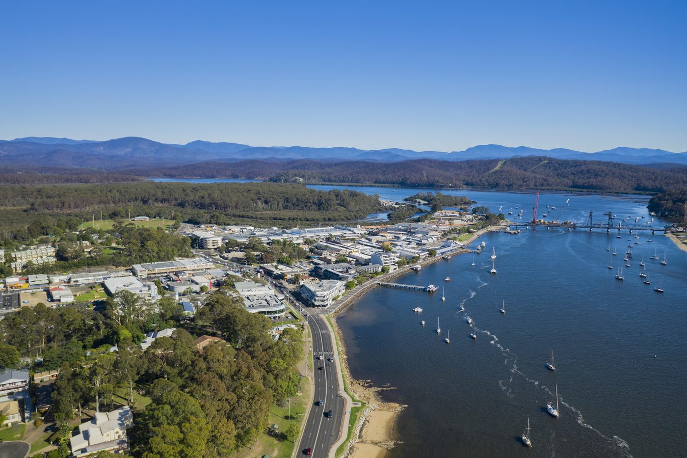 Batemans Bay and the bridge over the Clyde River seen from the air