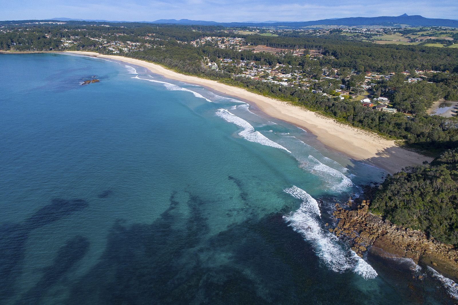 Aerial view of Narrawallee Beach and the inlet on the NSW South Coast