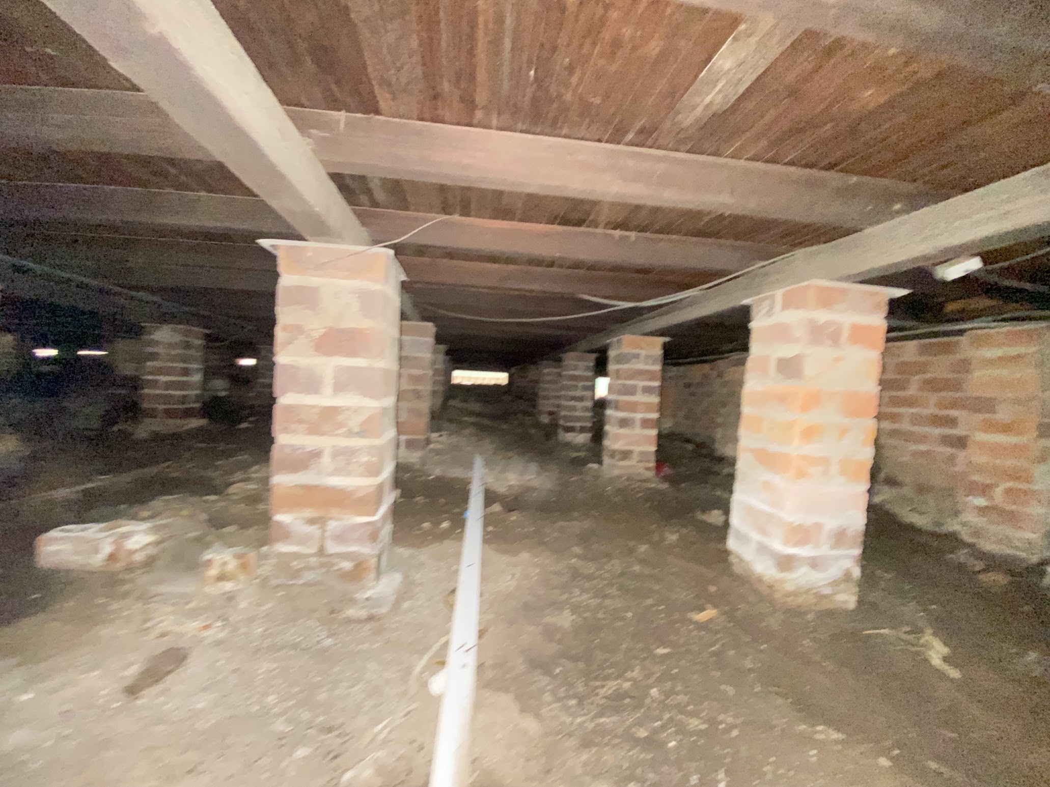 Brick pier subfloor under a timber floor, photographed during a buyer's agent inspection